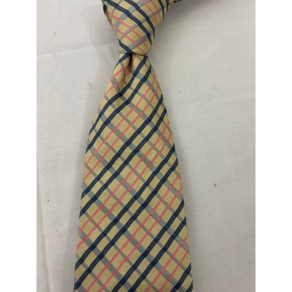Turnbull & Asser London Beige Gray Cross Check Woven Men's Silk Tie Made England